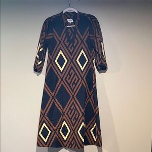 Anthropologie Porridge Geometric Patterned Black and Brown Dress